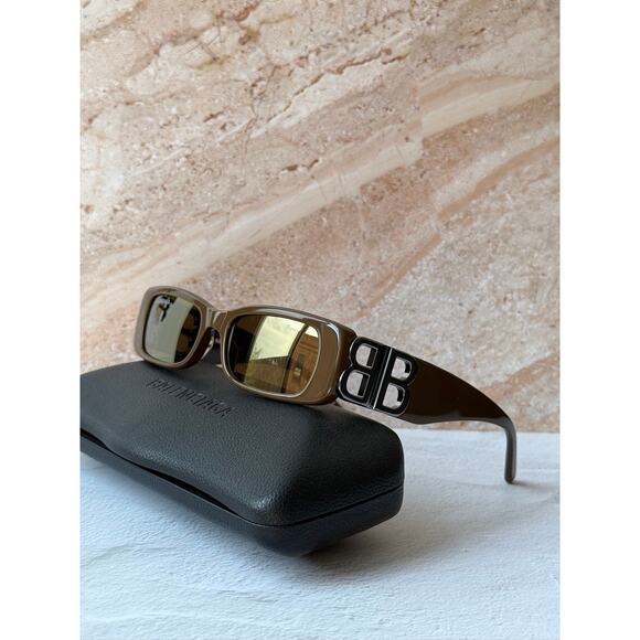 NEW Balenciaga BB0096S Dynasty Sunglasses in Brown Mirrored